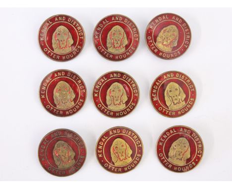 A group of nine Kendal & District Otter Hounds enamel badges.