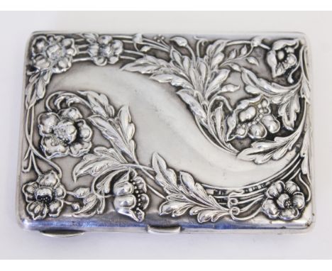 An Edwardian Art Nouveau silver notepad with fitted ivory and leather interior, Henry Matthews, Birmingham, 1902, 10.5cm x 7.