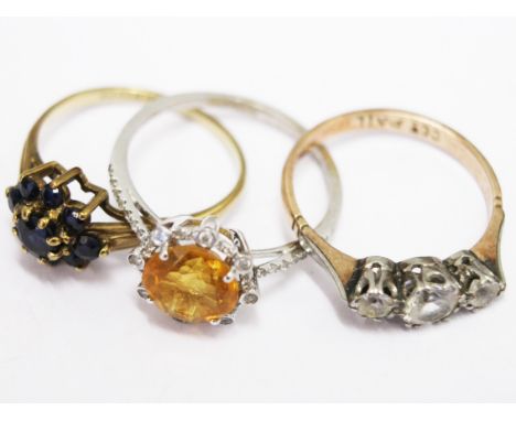 Three 9ct gold rings, gross wt. 5.8g, sizes M/P.