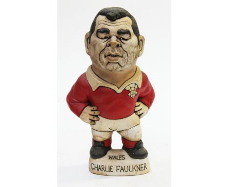 A Groggs ceramic figure of Charlie Faulkner by John Hughes, signed with added pen signature underneath, height 24cm. Conditio