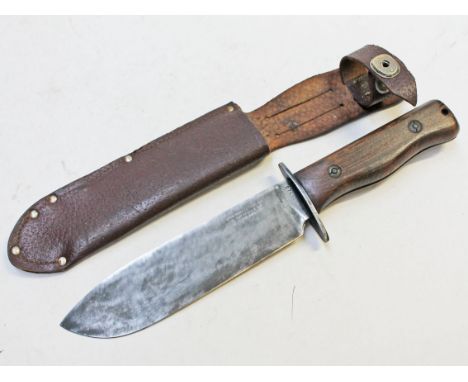 A John Nowill & Sons knife and scabbard. Condition - good, general wear.