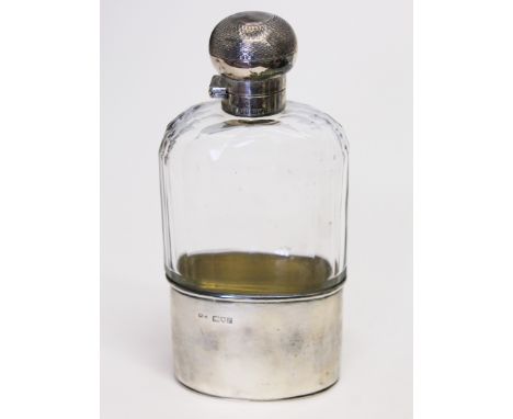 A silver and facetted glass hip flask, Needham Brothers, London, 1912, height 16cm.