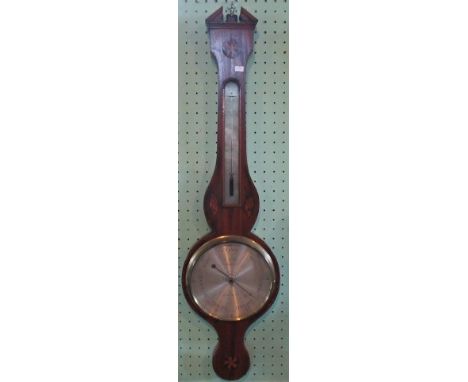 A 19th century mahogany banjo barometer, the silvered dial bearing the inscription J Aprile, Sudbury.