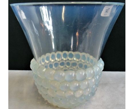 R Lalique, a clear and opalescent glass vase with moulded base, signed. Condition Report: Six large chips to rim, with other 