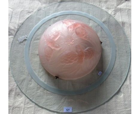 An early 20th century pink ceiling light, decorated with Birds of Paradise, bearing the registration no. N787871, together wi