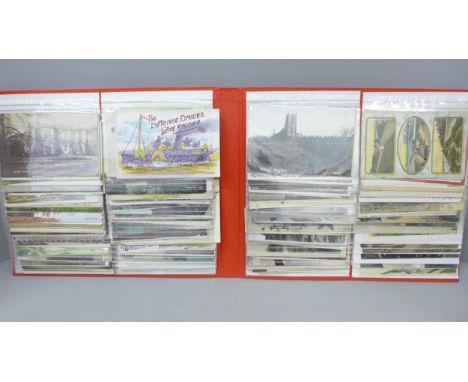 Postcards; vintage postcards in flip-over album, approximately 150