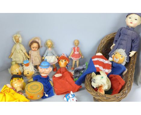 A quantity of vintage toys and glove puppets 