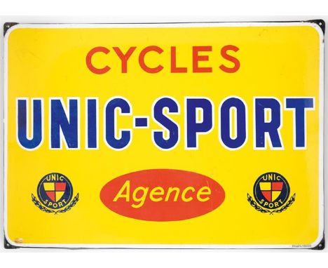 CYCLES UNIC-SPORT Grosses Emailleschild, Frankreich, 50er Jahre48 x 68 cmLARGE FRENCH ENAMEL ADVERTISING SIGN 0F 'CYCLES UNIC