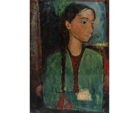 UNBEKANNTER MALER Portrait einer jungen FrauÖl auf Hartfaserplatte, nicht signiert63 x 44 cm, Rahmen: 77 x 58 cmUNKNOWN PAINT