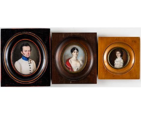 Wenzel KRAUS (1791-1849) UND UNBEKANNTE MALER Portraits eines österreichischen Offiziers, einer Dame und eines MädchensMiniat