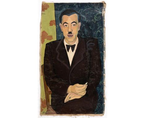 Marta GY (Bern 1911-1966) Portrait eines Mannes mit ZigaretteÖl auf Leinwand, ohne Keilrahmen, Knickfalten, kleinere Farbverl