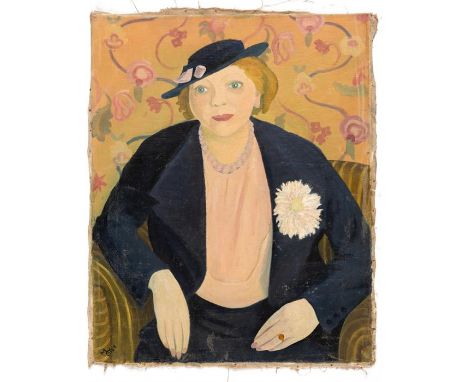 Marta GY (Bern 1911-1966) Portrait einer DameÖl auf Leinwand, ohne Keilrahmen, Knickfalten, kleinere Farbverluste, signiert u