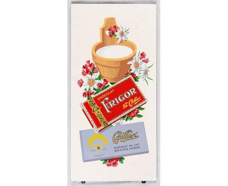 CAILLER  CHOCOLAT FRIGOR Sehr grosses Emailleschild, Schweiz, wohl 30/40er Jahre97 x 47 cmVERY LARGE SWISS CHOCOLATE ENAMEL A