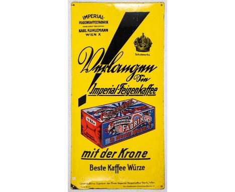 IMPERIAL FEIGENKAFFEE Sehr grosses Emailleschild, Wien, um 192098 x 48 cmVERY LARGE AUSTRIAN COFFEE ENAMEL ADVERTISING SIGN O