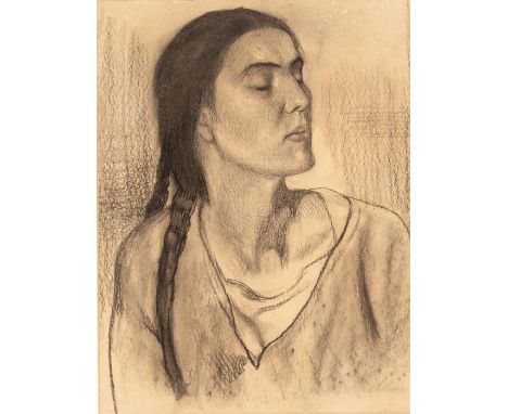 Charles Clos OLSOMMER (Neuchâtel 1883 - Sierre 1966) Portrait einer stolzen FrauKohle auf Papier, signiertLichtmass: 38 x 29 