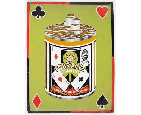 FOUR ACES CIGARETTES Grosses Emailleschild, Bristol and London, wohl 50er Jahre56 x 44 cmLARGE ENGLISH ENAMEL CIGARETTES ADVE
