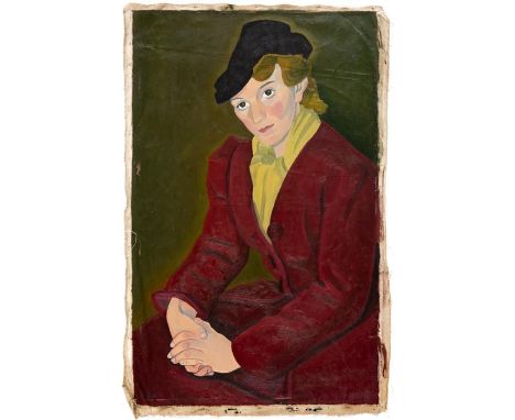 Marta GY (Bern 1911-1966) Selbstportrait (?)Öl auf Leinwand, ohne Keilrahmen, Knickfalten, signiert und datiert '3879 x 50 cm