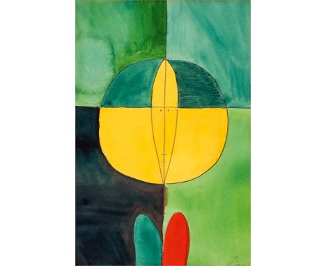 Janos KASS (1927-2010) KompositionGouache auf Papier, signiert, verso mit Aufkleber der Koller GaleriaLichtmass: 42,5 x 33,5 