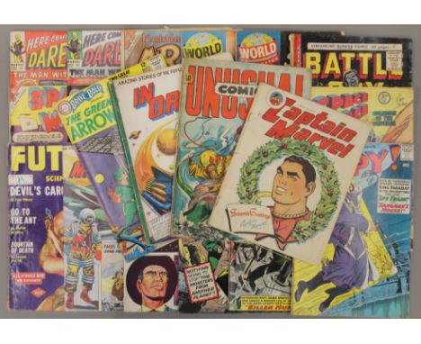 Twenty-two various vintage comics including The Green Arrow, Captain Marvel, Inside Earth, I-Spy, Future Science Fiction Stor
