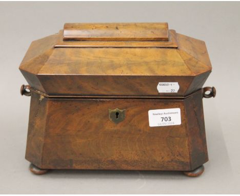 A 19th century mahogany tea caddy. 23 cm wide. 