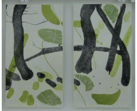 A two piece Modern Art etching, indistinctly signed and numbered 1/1, framed and glazed. 57 x 49 cm overall.