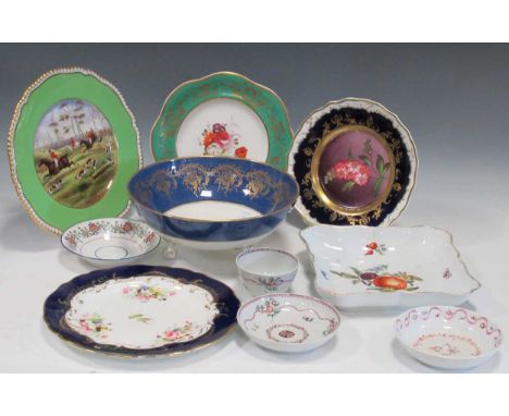 A collection of English ceramics to include a Spode 'Gone Away' plate, various glit and painted plates, a Coalport tripod ser