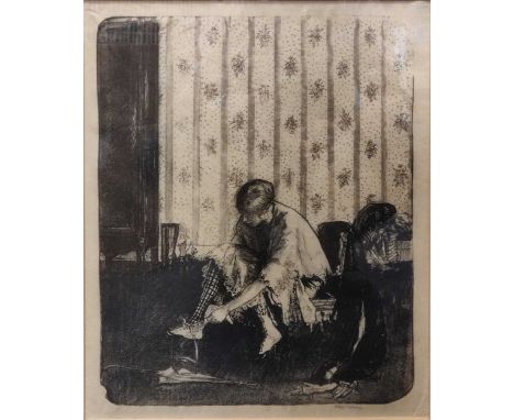 Ethel Gabain A lady putting on her shoes 1916lithograph signed (lower right) 40 x 32.5cmSurface showing typical age toning, t