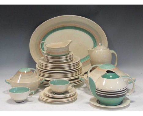 A collection of Susie Cooper wares to include meat plates, cups and saucers, jugs, plates, dessert bowls etcslight crazing to