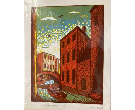 Noriko Michigami, a pair of signed, titled and numbered linocuts 40 x 21cm and 39 x 31cm; together with Gabriela Spector, Jum