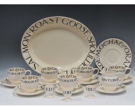 Emma Bridgewater, Black Toast and Marmalade pattern wares, to include 7 saucers and six tea cups, 2 espresso cups, two mugs, 