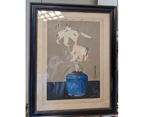 Yoshirjiro (Mokuchu) Urushibara (Japanese, 1888-1953)Lilies 2 (Lilies with Vase)numbered '66' (lower left) and signed 'Y Urus