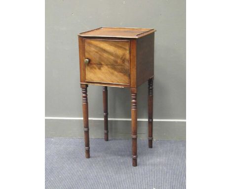 A 19th century mahogany bedside cabinet on ring turned legs, 78 x 37 x 34cm