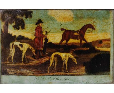 English SchoolThe Death of the HareAntique reverse glass print 17.5 x 27.5cm