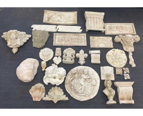 Items of moulded classical architectural items and a bust of Mozart