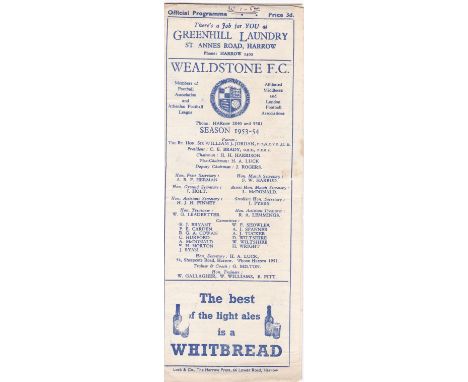 Wealdstone v Finchley 1954 January 30th Athenian League horizontal crease score in pen coach ticket and newspaper report incl