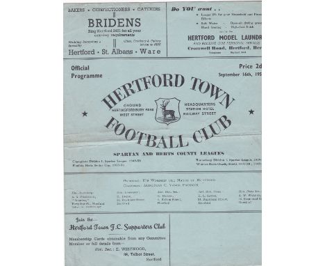 Hertford Town v Wealdstone 1950 September 16th FA Cup Tie horizontal crease toned Hertford Town Goalkeeper's autograph in pen