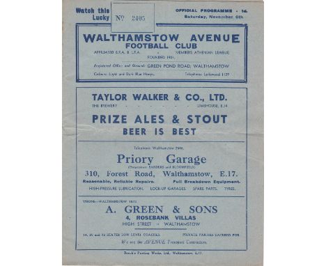 Walthamstow Avenue Wealdstone 1937 November 6th Athenian League vertical and horizontal folds rusty staple light toning