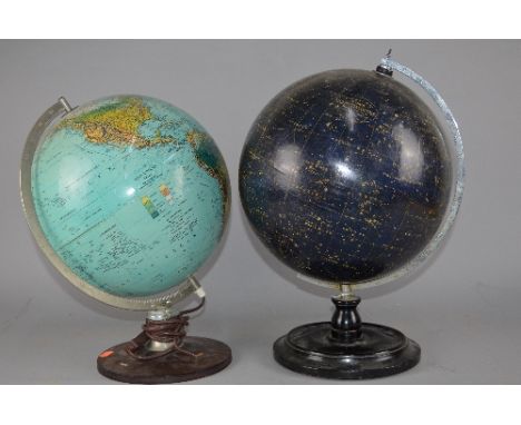 A PHILIPS 12'' CELESTIAL GLOBE, magnitude 1st, 2nd, 3rd, 4th & 5th, approximately 25cm diameter on an ebonised base, some sur