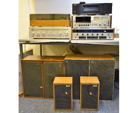 A VINTAGE COMPONENT HI-FI SYSTEM, comprising of a Goldring Lenco GL85 turntable, a Yamaha cr-620 turner/amplifier, a Leak 200