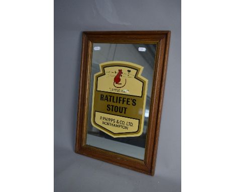 A VINTAGE FRAMED P. PHIPPS & CO LTD RATLIFFE'S STOUT ADVERTISING MIRROR, c.1960's, some minor wear to image, height approxima