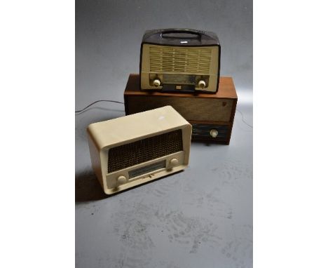 THREE VINTAGE VALVE AND TRANSISTOR RADIOS, a Stella valve radio constructed from brown and cream bakelite case, front and bac