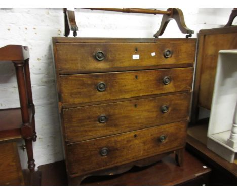 Small 19th Century stained pine and mahogany straight front chest with a flush top above four graduated drawers with circular