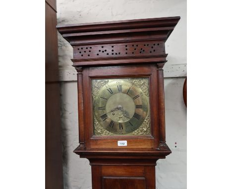 18th Century walnut longcase clock, the square brass 10in dial with Arabic and Roman numerals with date aperture, signed C. R
