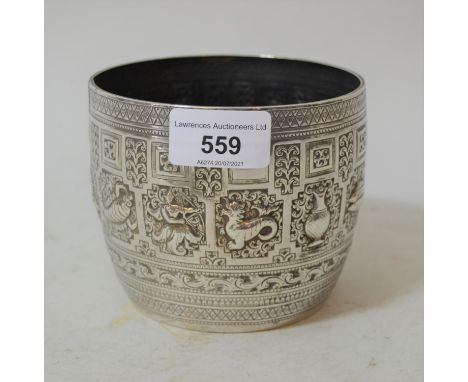 Victorian Edinburgh silver embossed and engraved bowl, makers mark W. M., 6oz (small split to rim) 