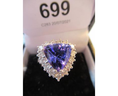 18ct White gold tanzanite and diamond cluster ring, the tanzanite approximately 3.17ct 