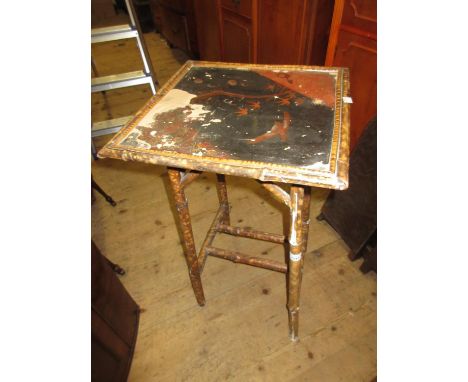 19th Century bamboo occasional table, small oak fold-over card table on baluster supports and an Edwardian mahogany oval occa