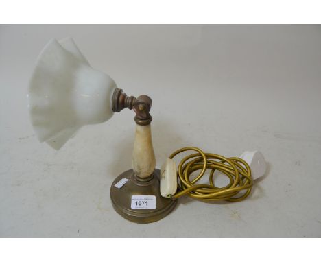 Early 20th Century brass and alabaster adjustable table lamp with white opaque glass shade 