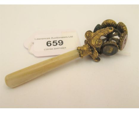 19th Century gilt metal and mother of pearl revolving seal with five intaglio seals (minus one seal) 