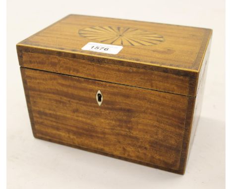 George III satinwood and inlaid rectangular tea caddy, the hinged cover enclosing a fitted interior with two removable caddie