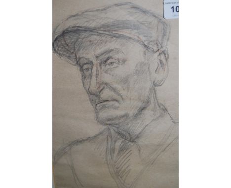 Framed pencil drawing, portrait of a gentleman with cloth cap, signed Nano Reid, 10ins x 7ins 